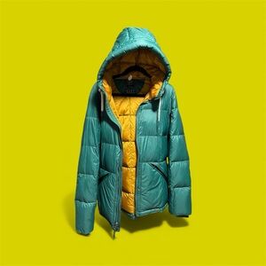 Abercrombie & Fitch Teal and Yellow Puffer Jacket